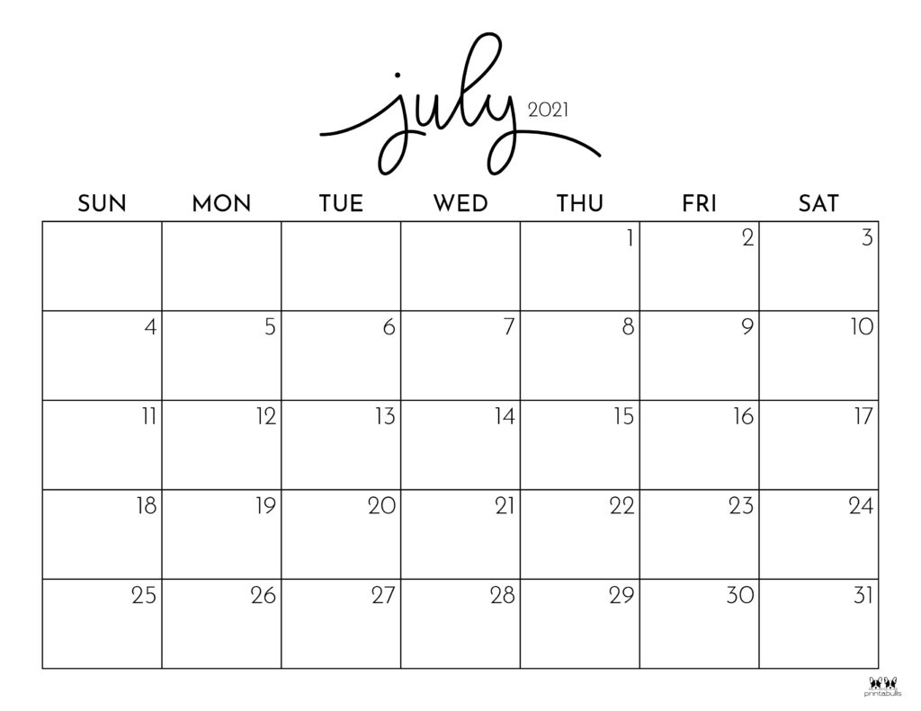 Blank Color July Calendar Printable