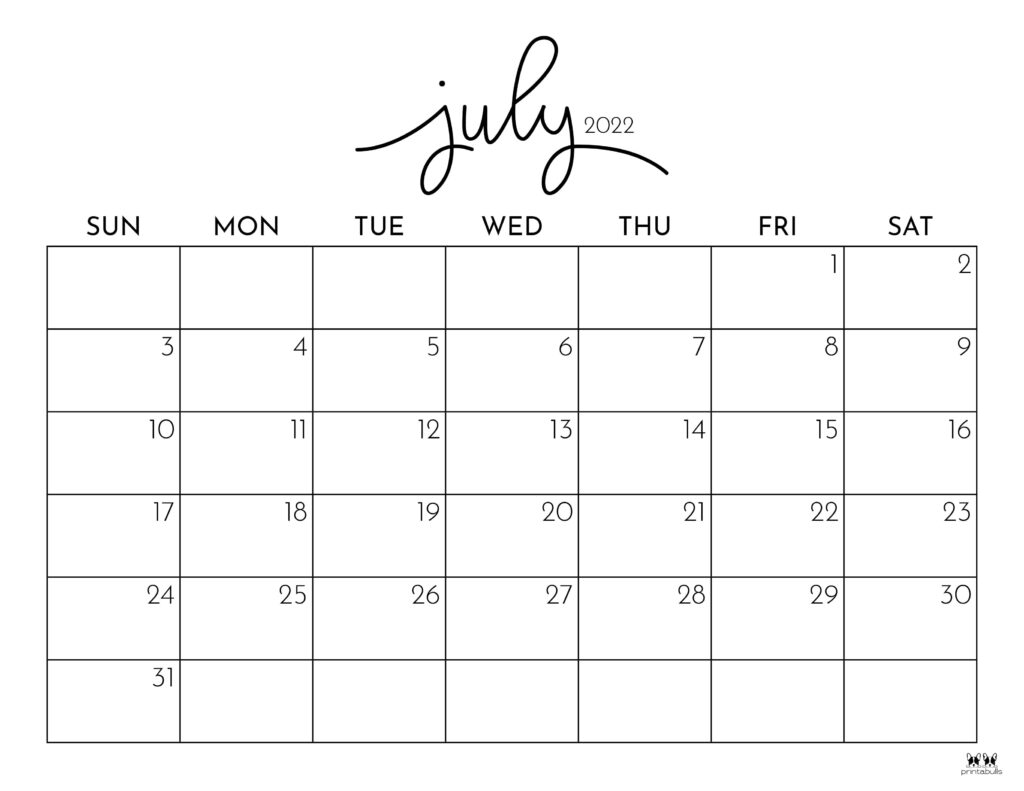 July 2022 Calendars 33 FREE Printables Printabulls