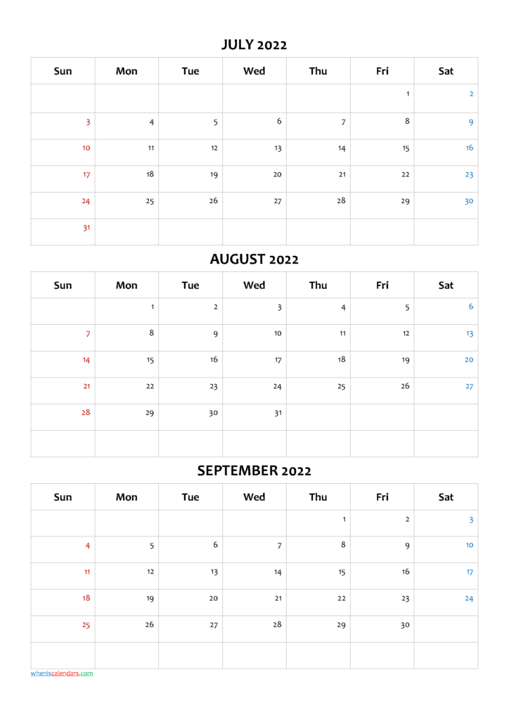 Blank Three Month Calendar Printable