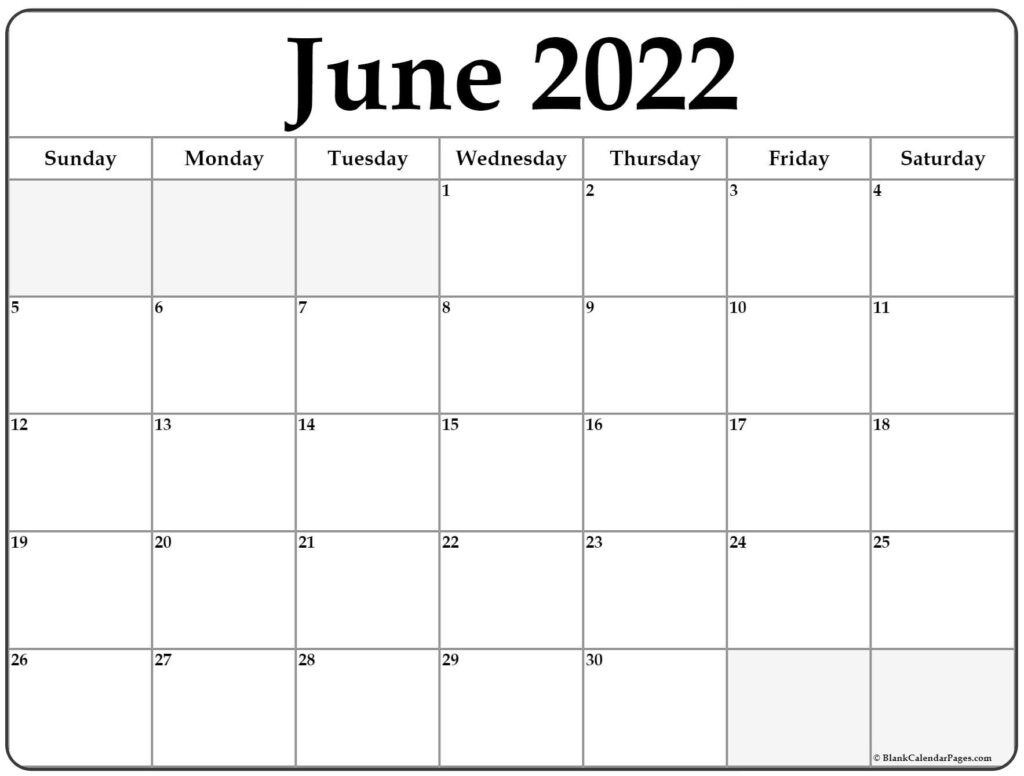 June Calendar Blank Template Printable