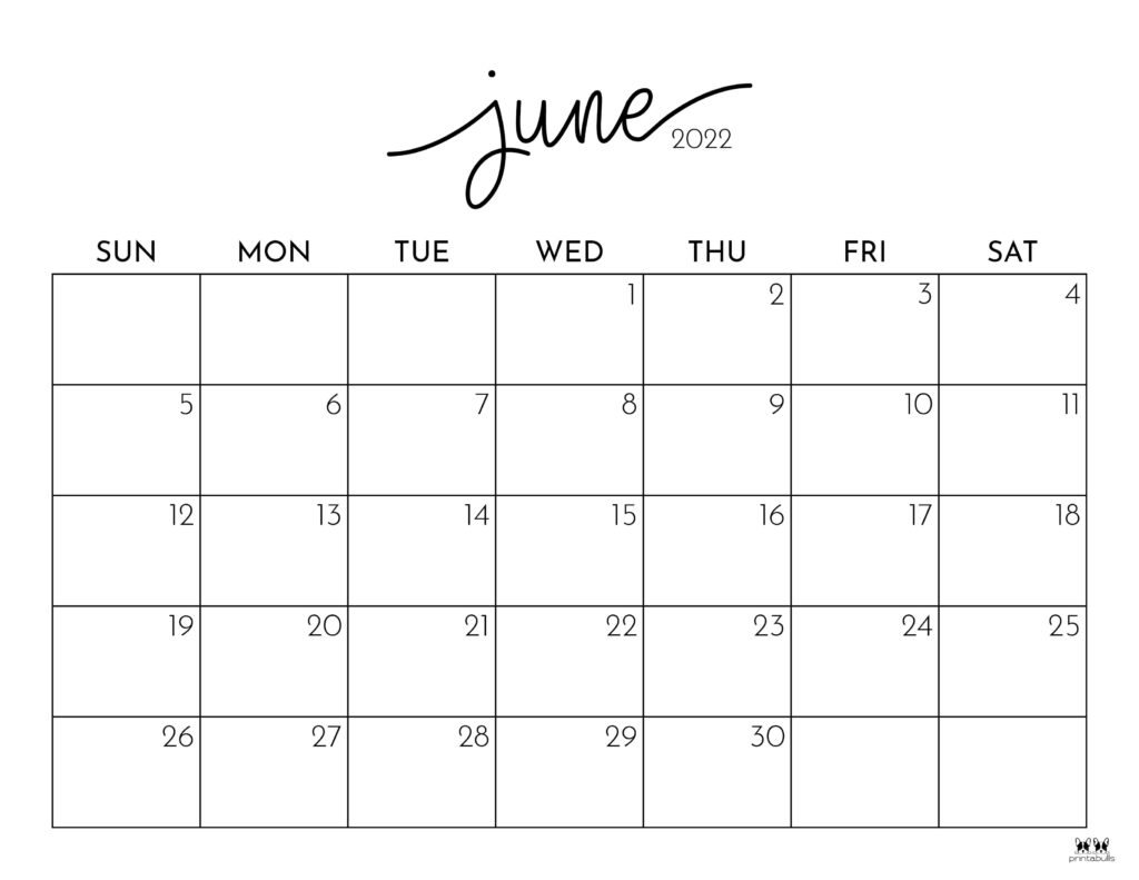 June 2022 Calendars 25 FREE Printables Printabulls