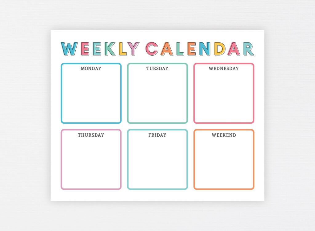 Weekly Blank Calendar Printable Chart