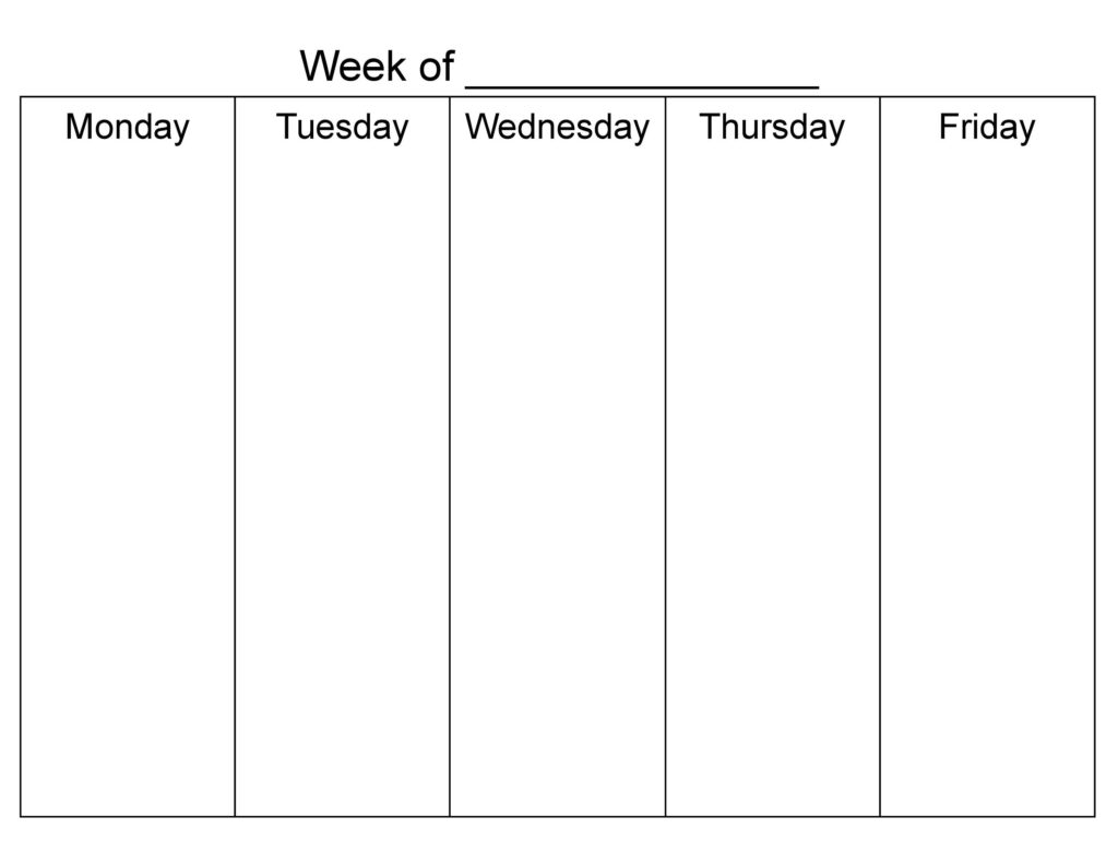 Printable Blank Monday Through Friday Calendar