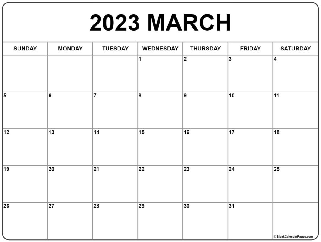 Blank Calendar Of March Printable