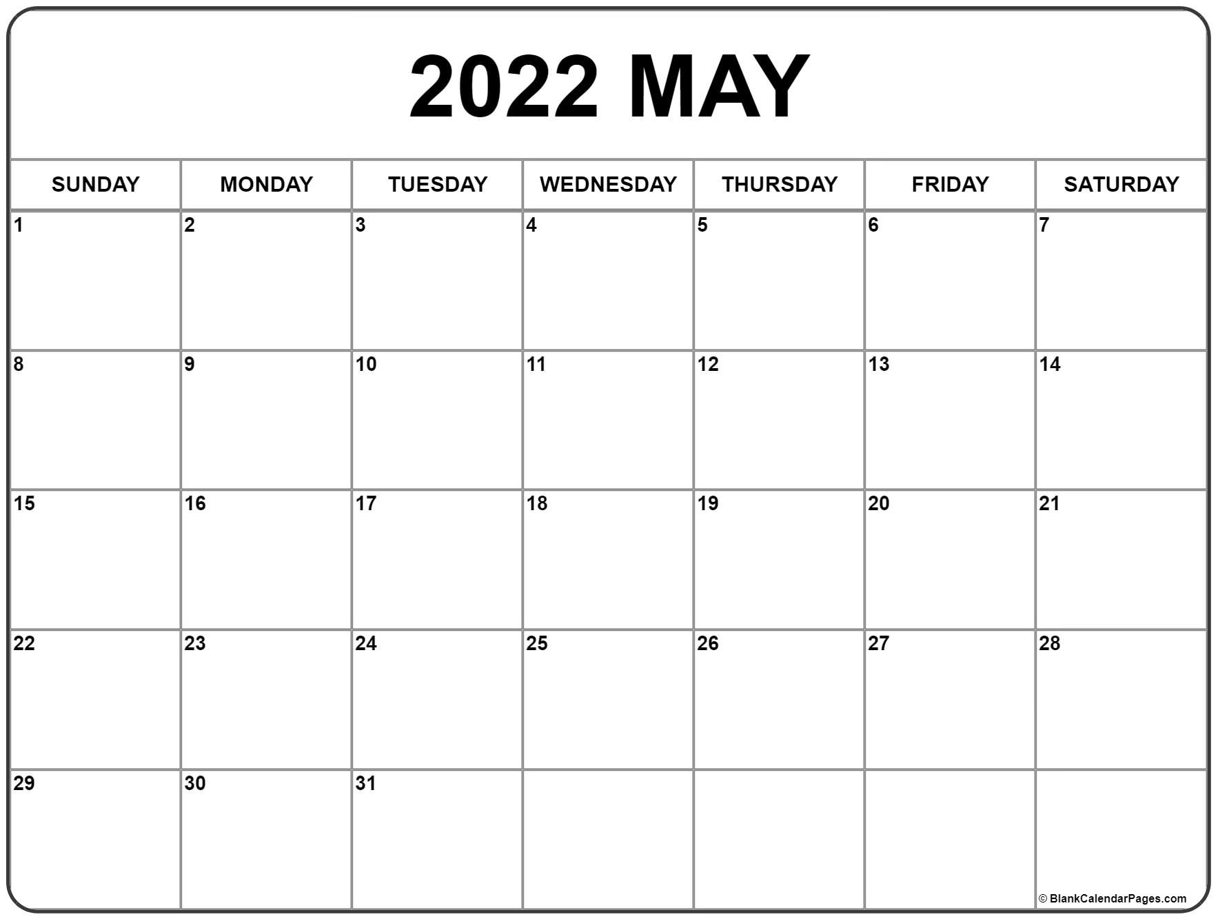 Blank May Calendar Free Printable - 2024 Calendar Printable