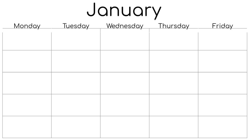 Blank 5 Week Calendar Printable