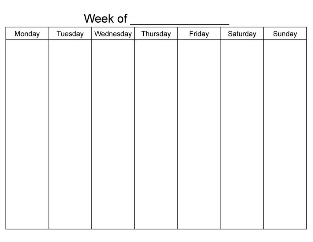 Blank Weekly 7 Day Calendar Printable