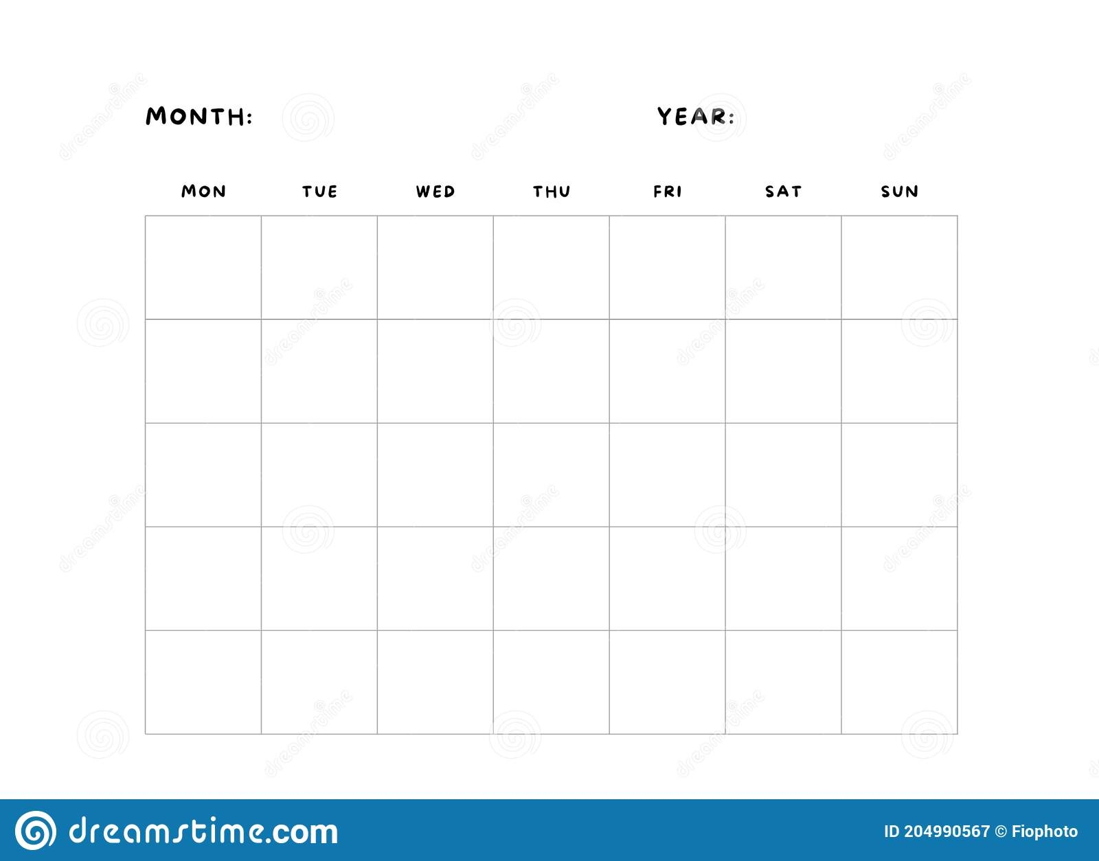 Monday Start Monthly Blank Template Stock Illustration Illustration Of Date Calendar 204990567
