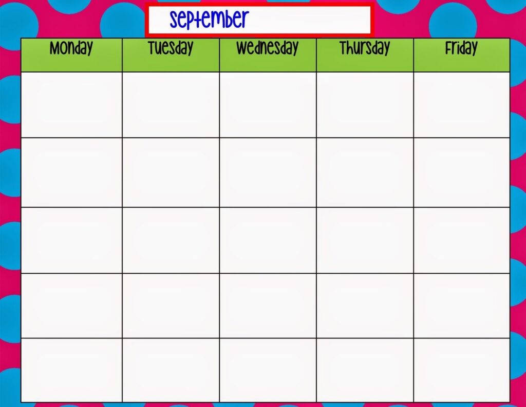 Monday Through Friday Calendar Template Weekly Calendar Template Blank Weekly Calendar Monthly Calendar Template