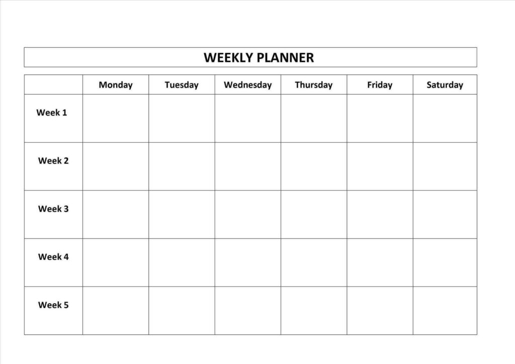 Blank Weekly Calendar Printable Monday Thru Friday Calendar