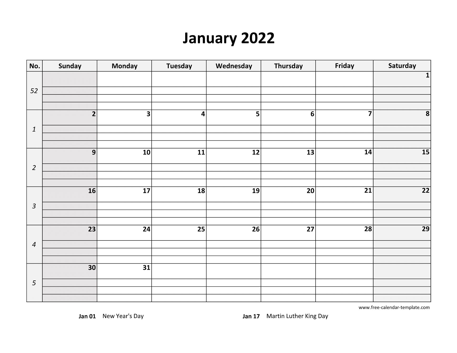 Monthly 2022 Calendar Free Printable With Grid Lines Designed horizontal Free calendar template