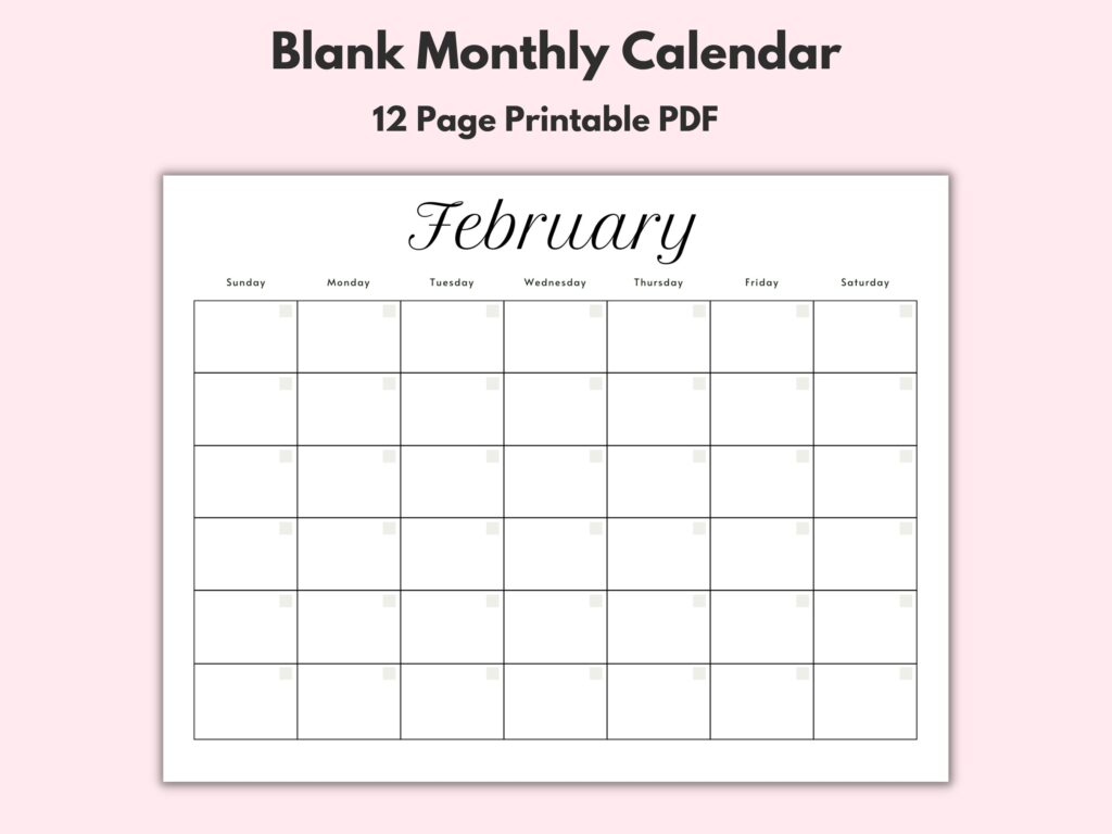 Full Page Printable Blank Monthly Calendar