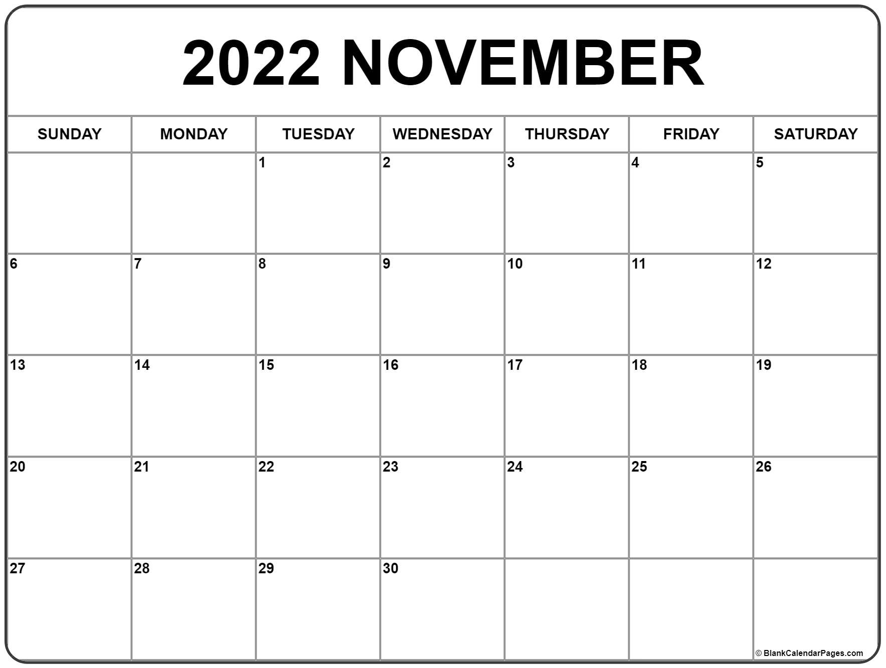 November 2022 Calendar Free Printable Calendar