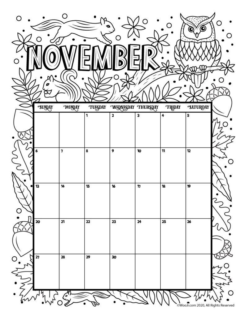 November Blank Printable Calendar For Kids