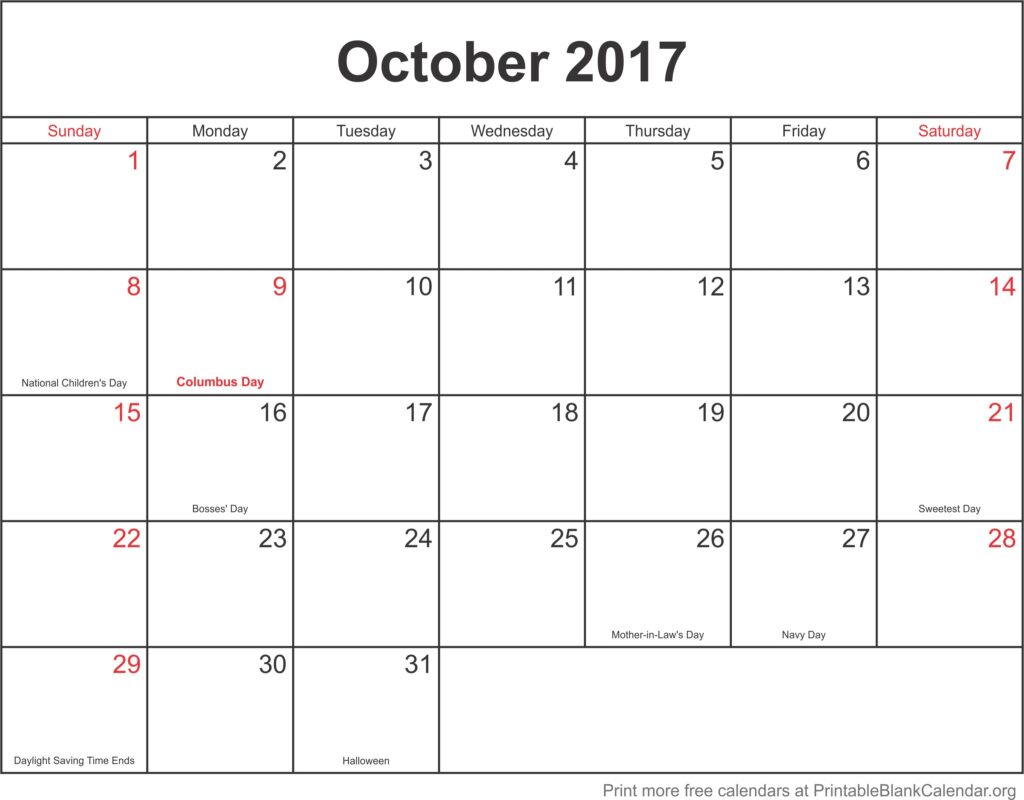 Free Printable Blank Oct2017 Calendar - 2024 Calendar Printable