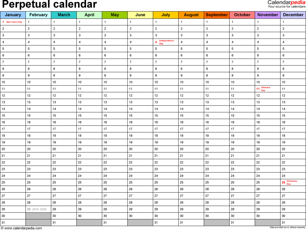 Perpetual Calendars 7 Free Printable PDF Templates Blank Monthly Calendar Template Monthly Calendar Template Blank Calendar Template
