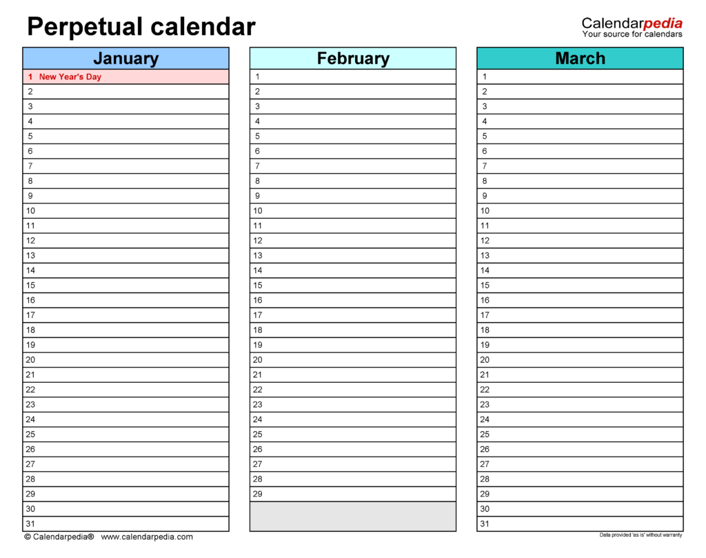 Free Blank Perpetual Calendar Printable 2024 Calendar Printable