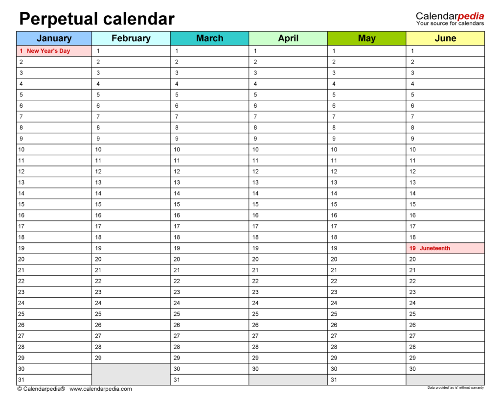 Free Blank Perpetual Calendar Printable