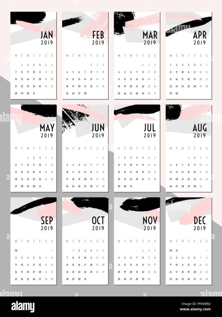 Pink And Black Printable Blank Calendar