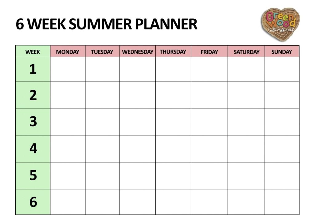 Printable Blank 6 Week Calendar Template