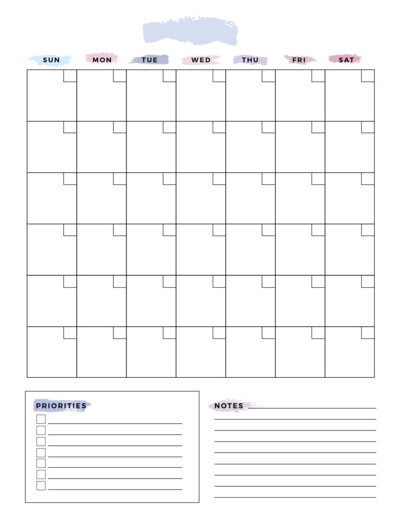 Free Printable Cute Blank Calendar Pages