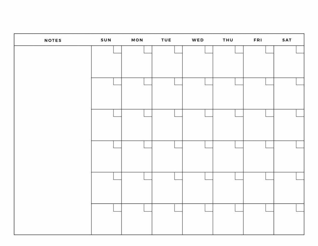 Blank Calendar With Note Section Printables