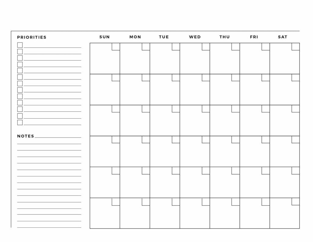 Printable One Page Blank Month Calendar