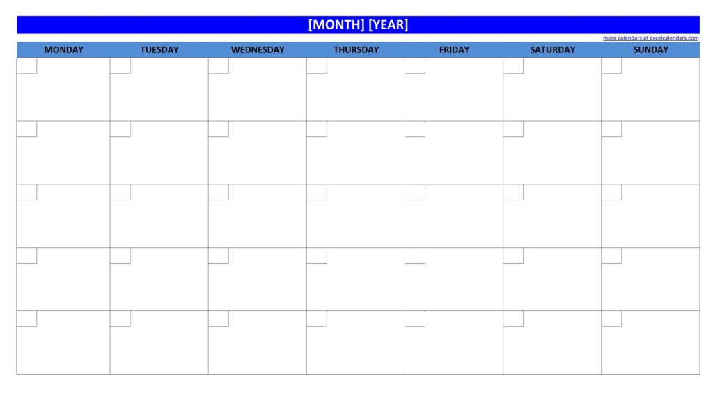 Blank Monthly Calendar No Dates Printable
