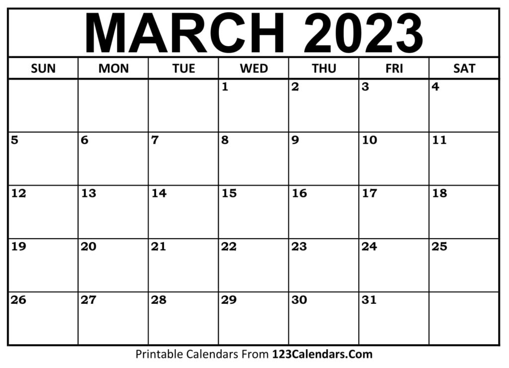 Printable March 2023 Calendar Templates 123Calendars