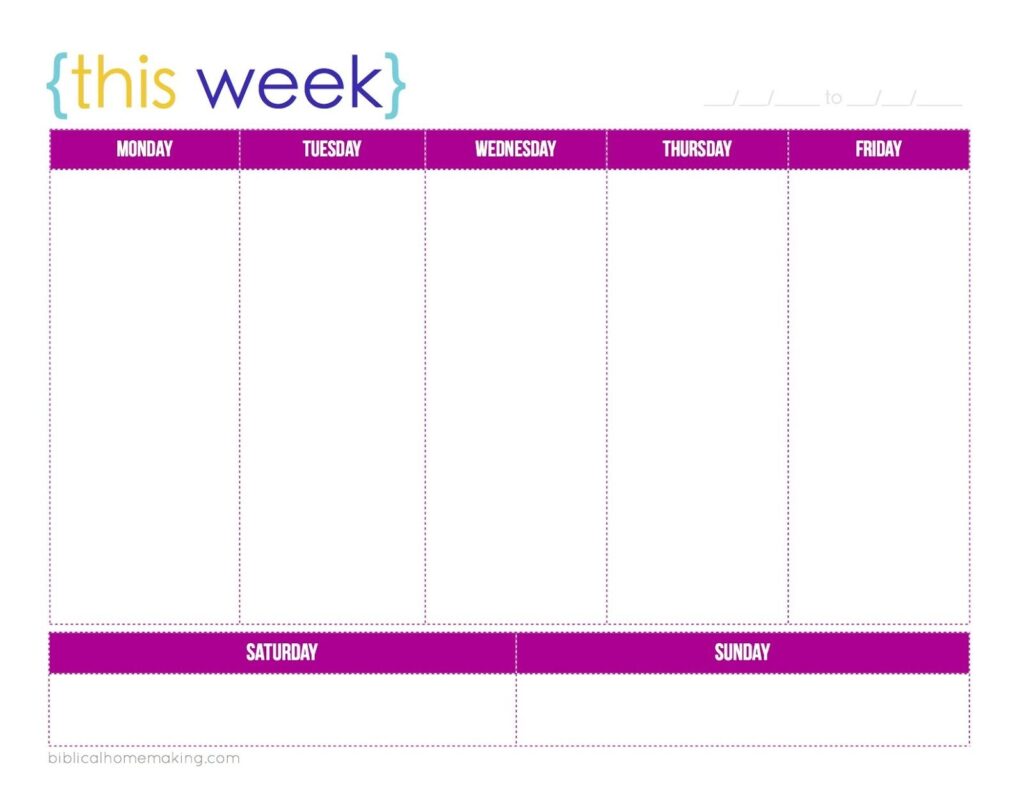Free Printable One Week Blank Weekly Calendar