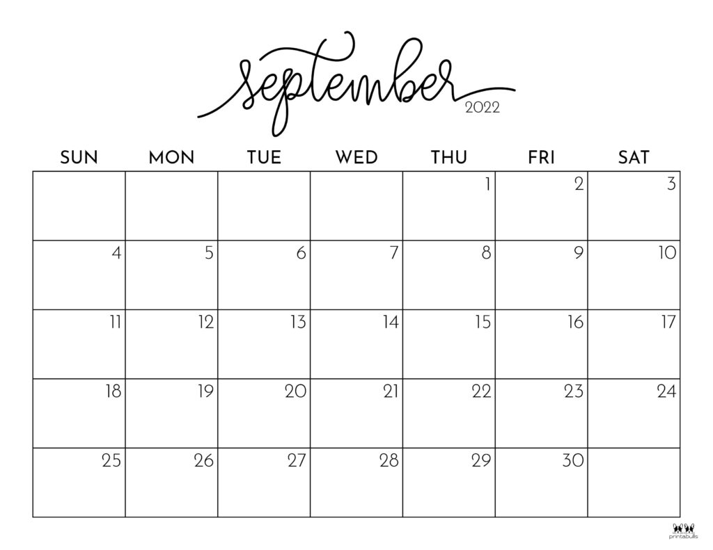 Printable September Blank Calendar Color