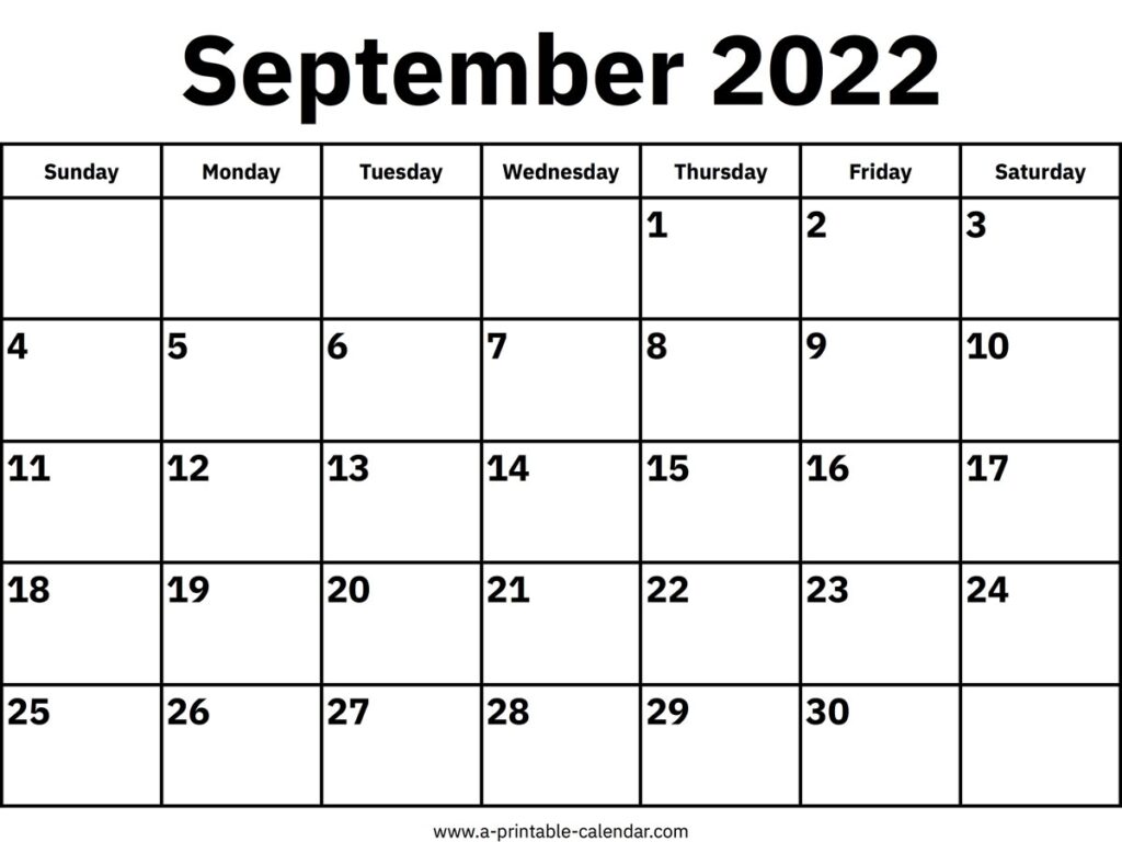 Free Printable Blank September Calendar