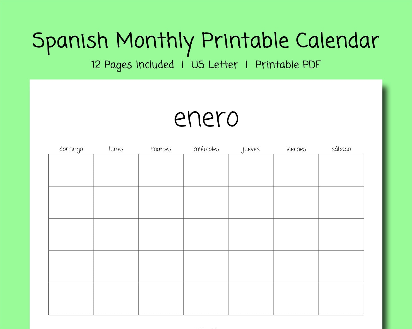 Spanish Teacher Monthly Printable Calendar Blank Calendar 12 Etsy de