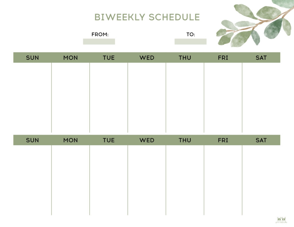 Blank Two Week Calendar Printable