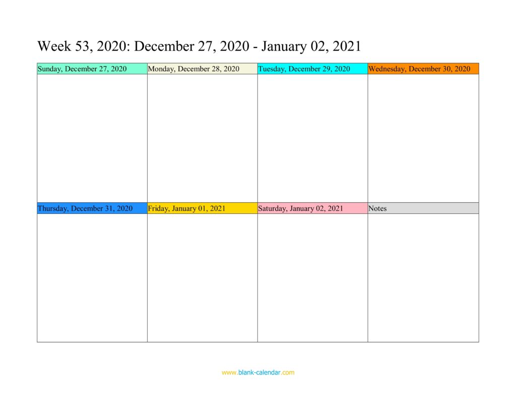 Printable Blank 7 Day Calendar
