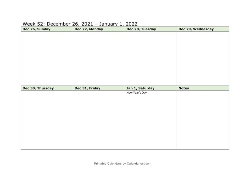 One Week Blank Weekly Calendar Printable