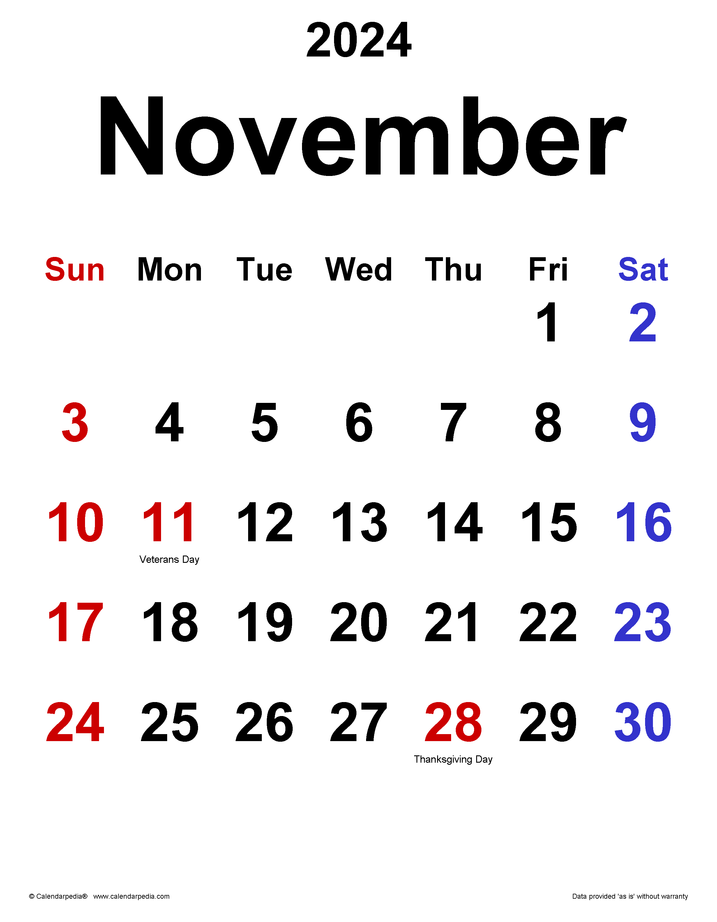 November 2024 Calendar Templates For Word Excel And PDF