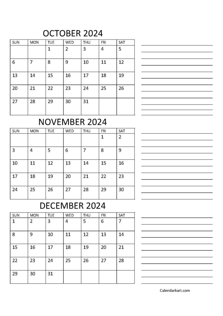 October November December 2024 Calendar Printable - 2025 Calendar Printable