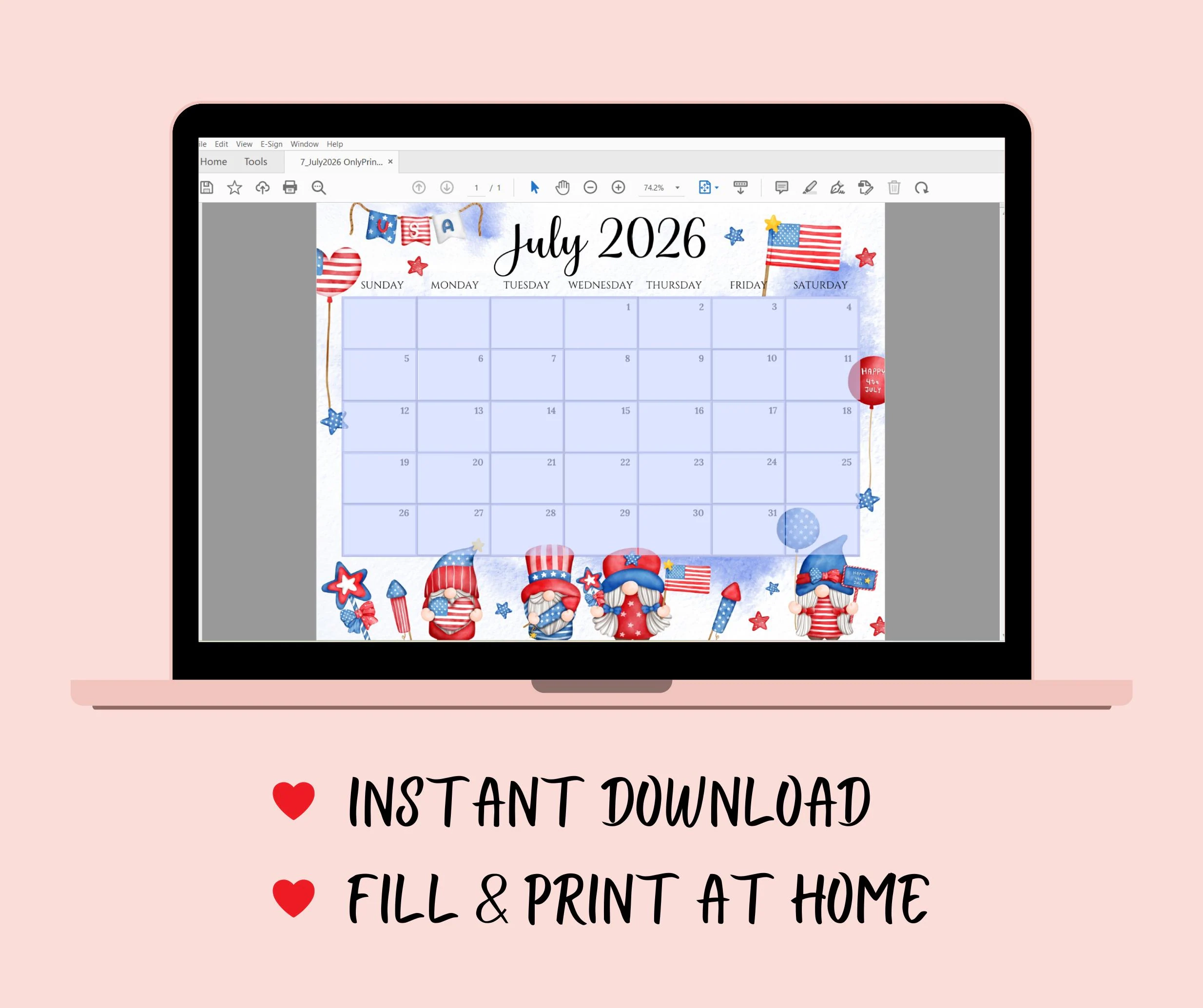 Editable July 2026 Calendar Monthly Planner Printable PDF School Work Office Home Organizer Instant Download Etsy