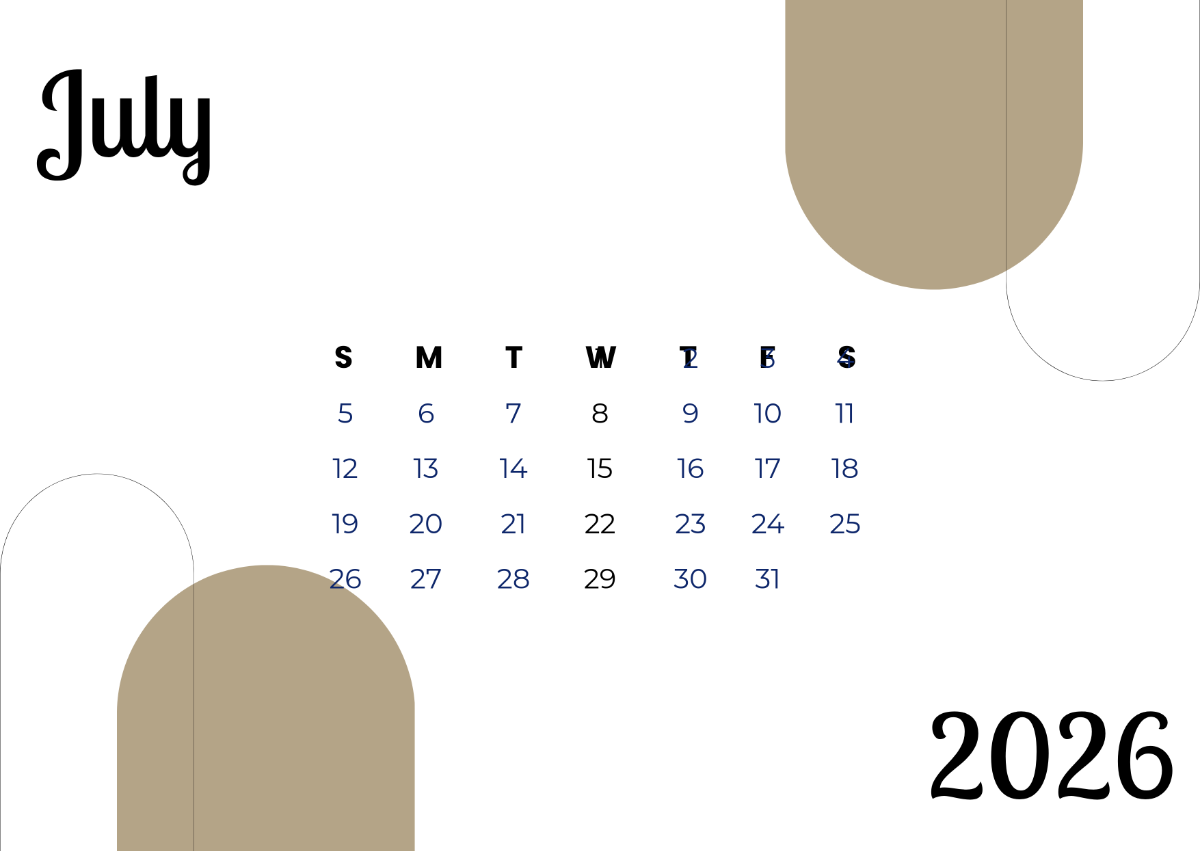 Free Aesthetic July 2026 Calendar Template To Edit Online