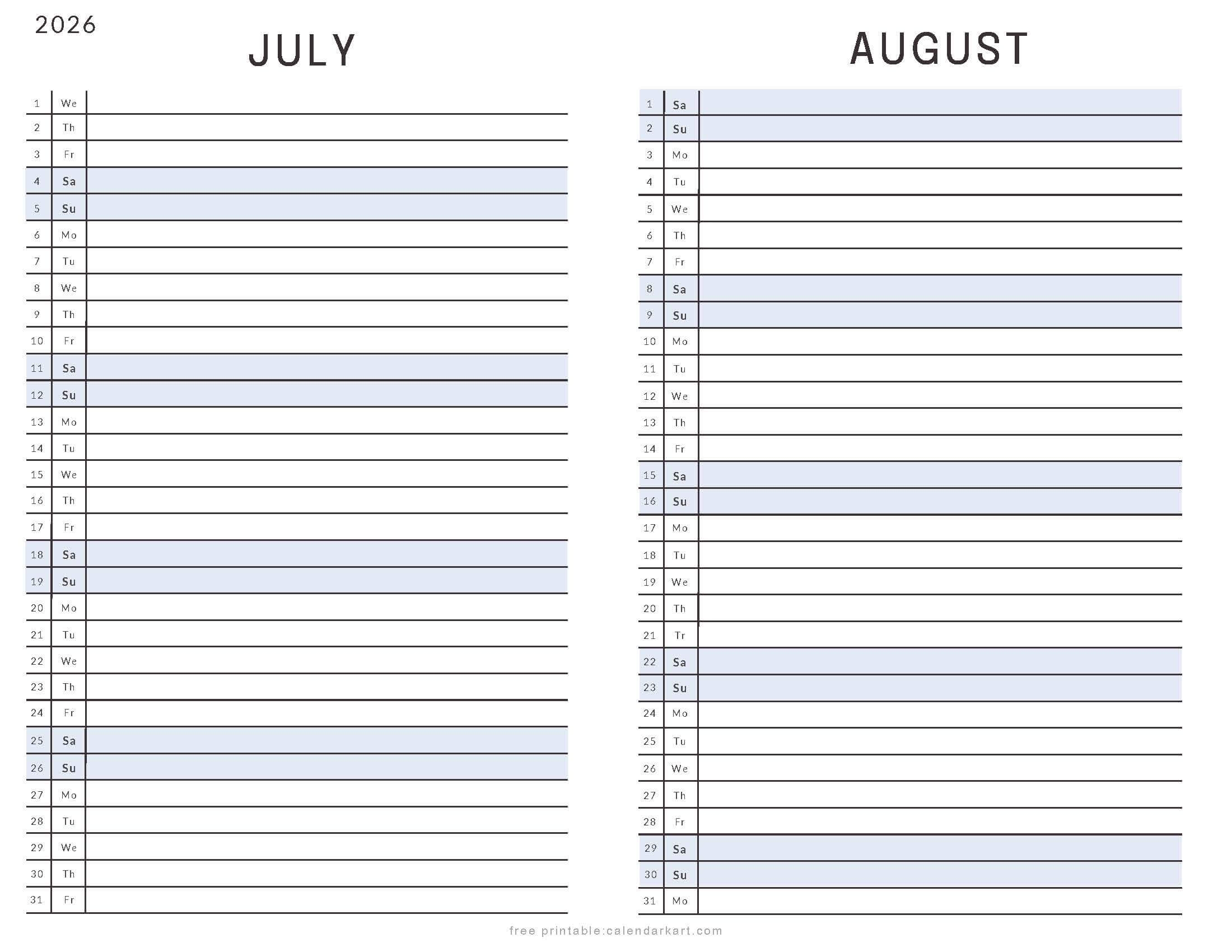 July 2026 Vertical Printable Calendar