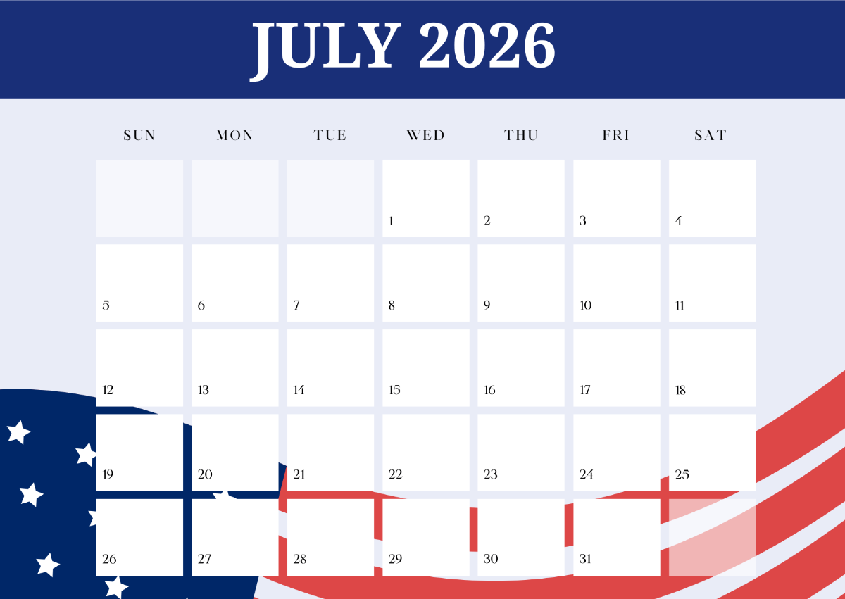 Customizable July 2026 Calendar Template