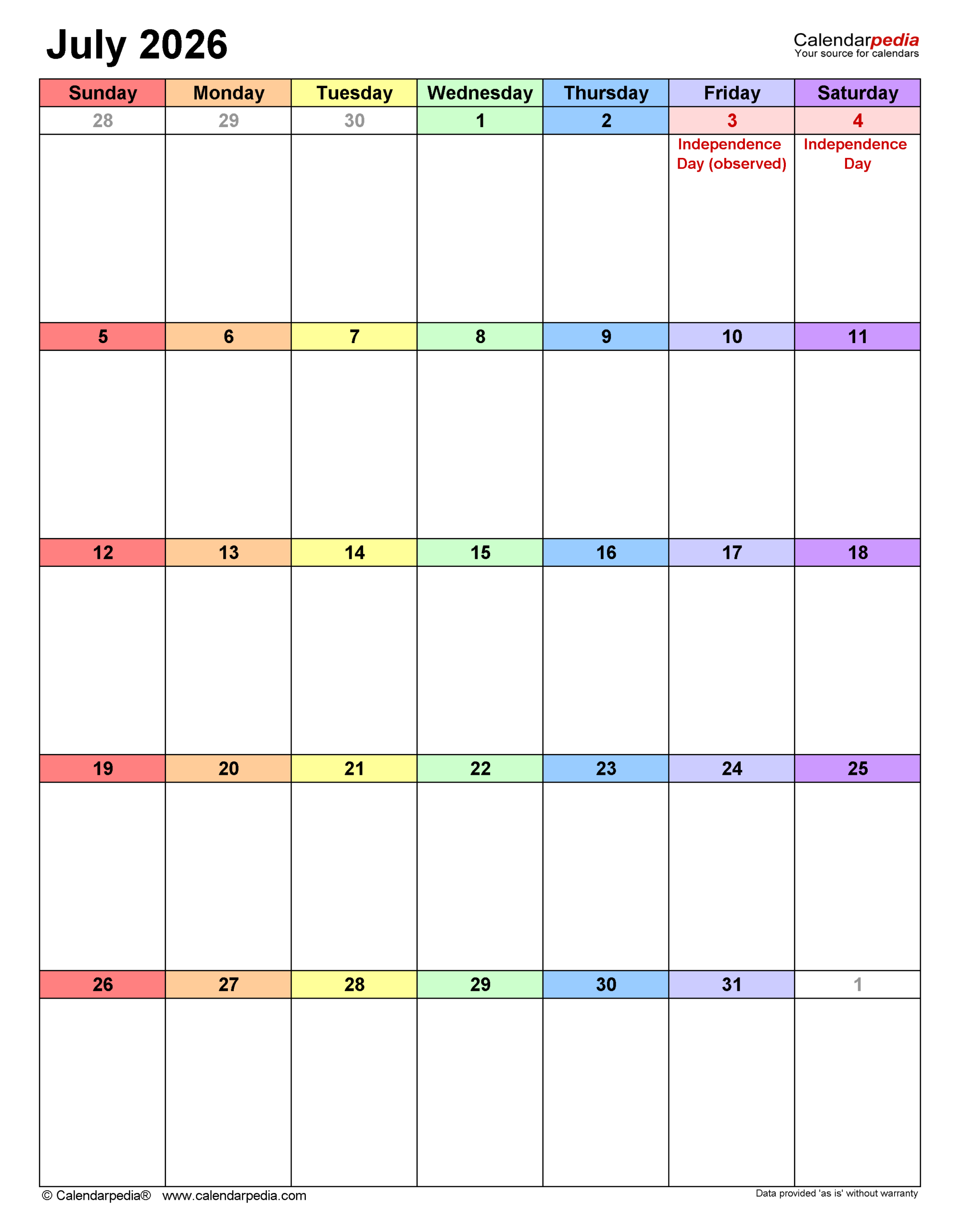 July 2026 Calendar 12 Free Printable PDF Templates
