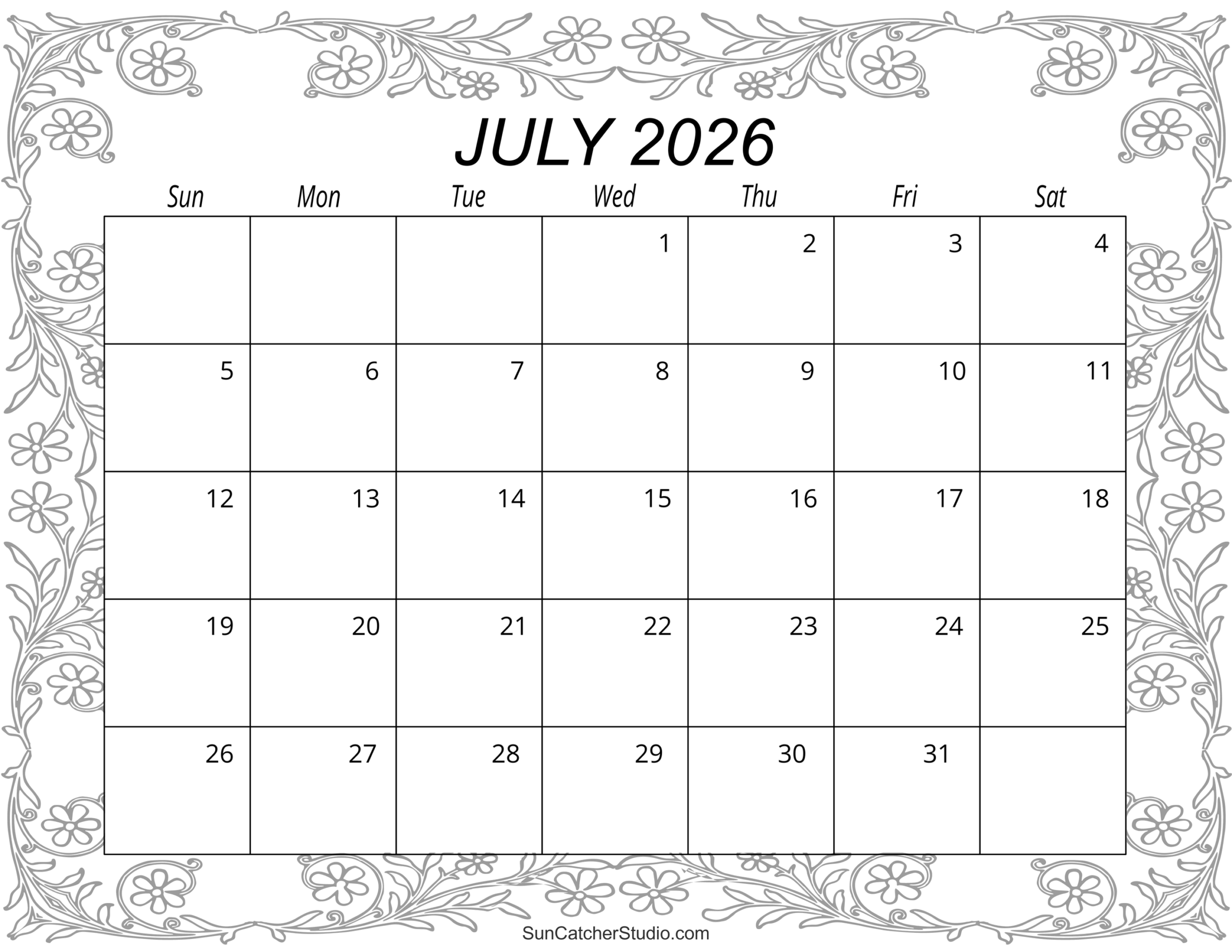 Free downloadable calendar for July 2026