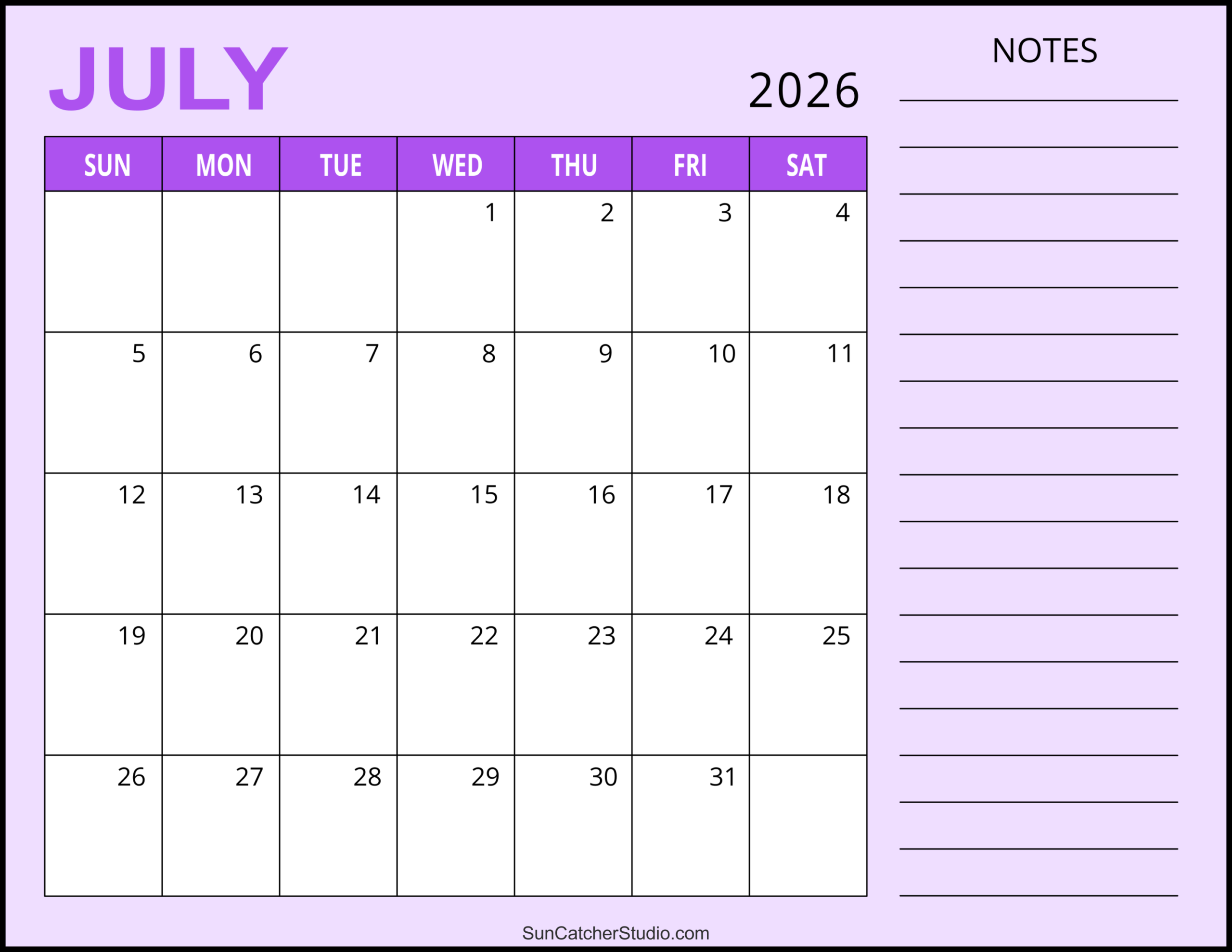 July 2026 Calendar Free Printable Free Printables Lettering SVG Files Tools Apps