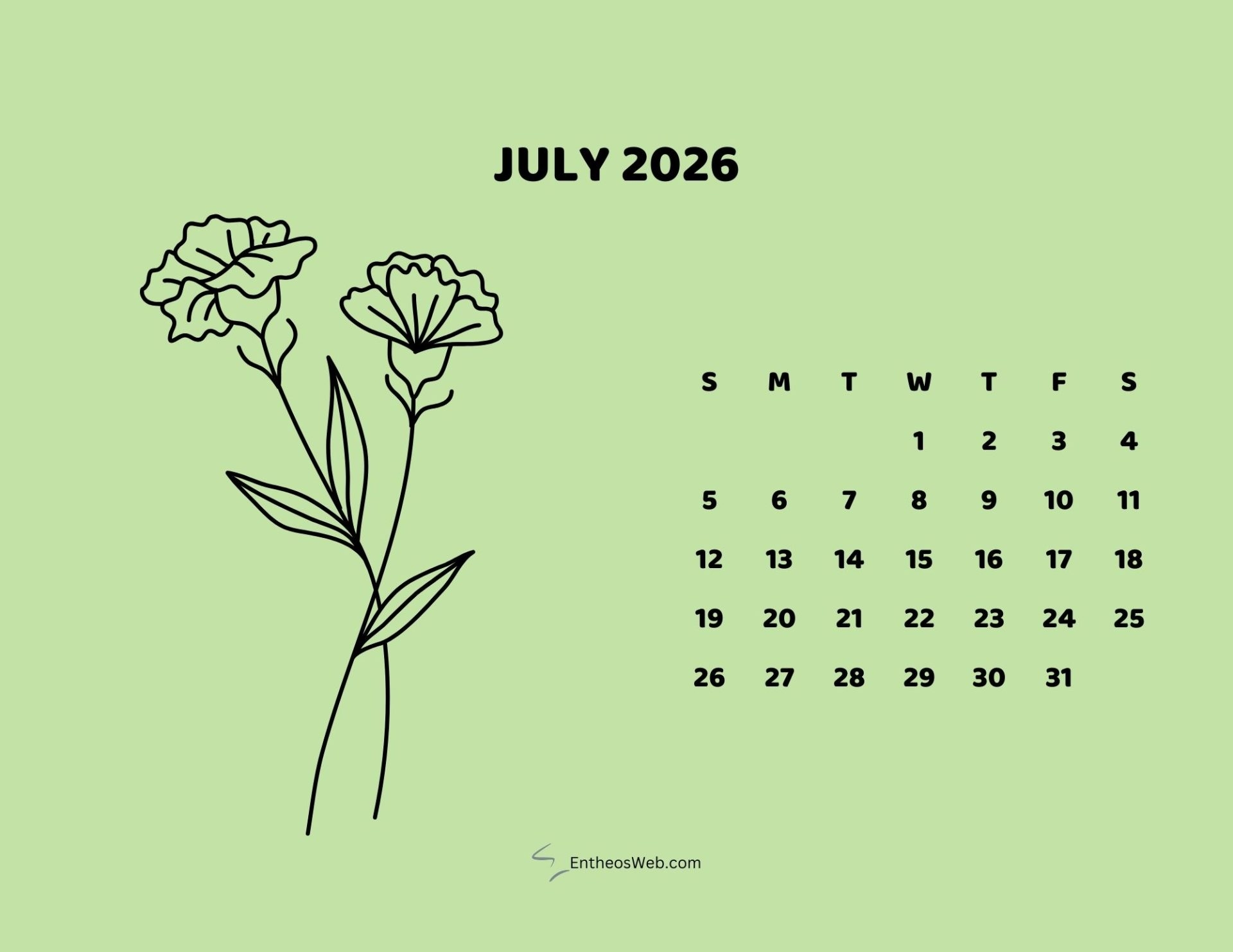 Aesthetic Printable July 2026 Calendar Aesthetic Printable July 2026 Calendar