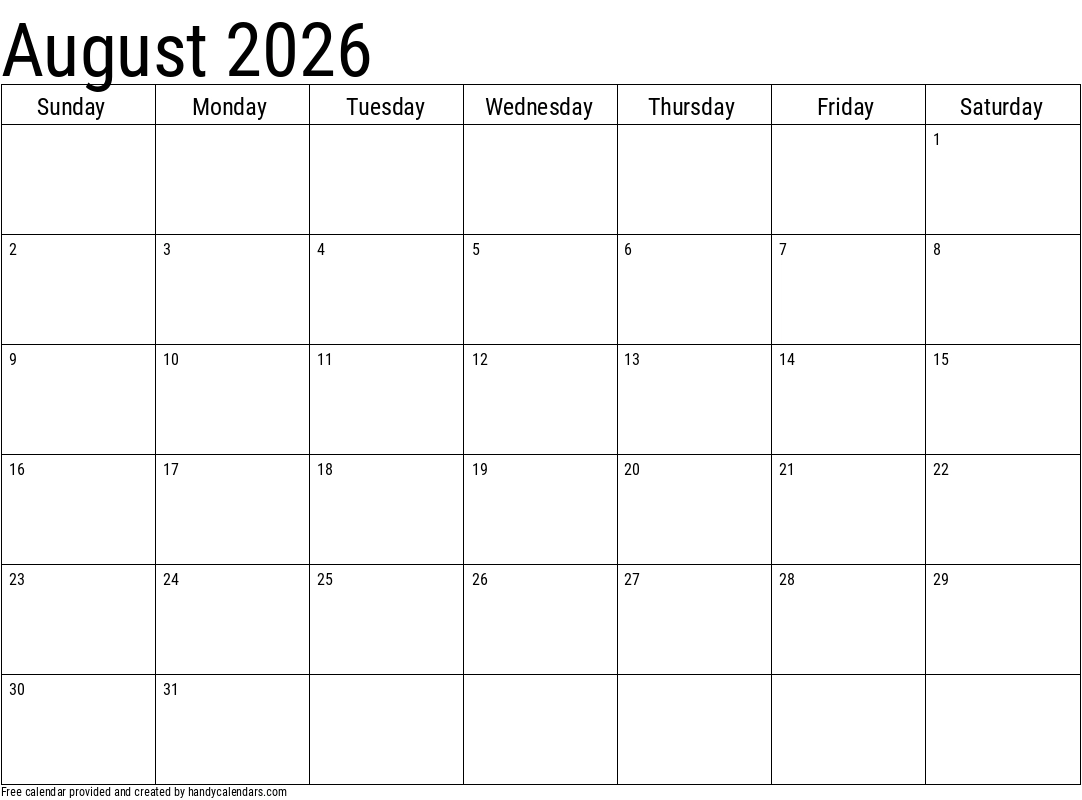August 2026 Calendar Sunday Start August 2026 Calendar Sunday Start