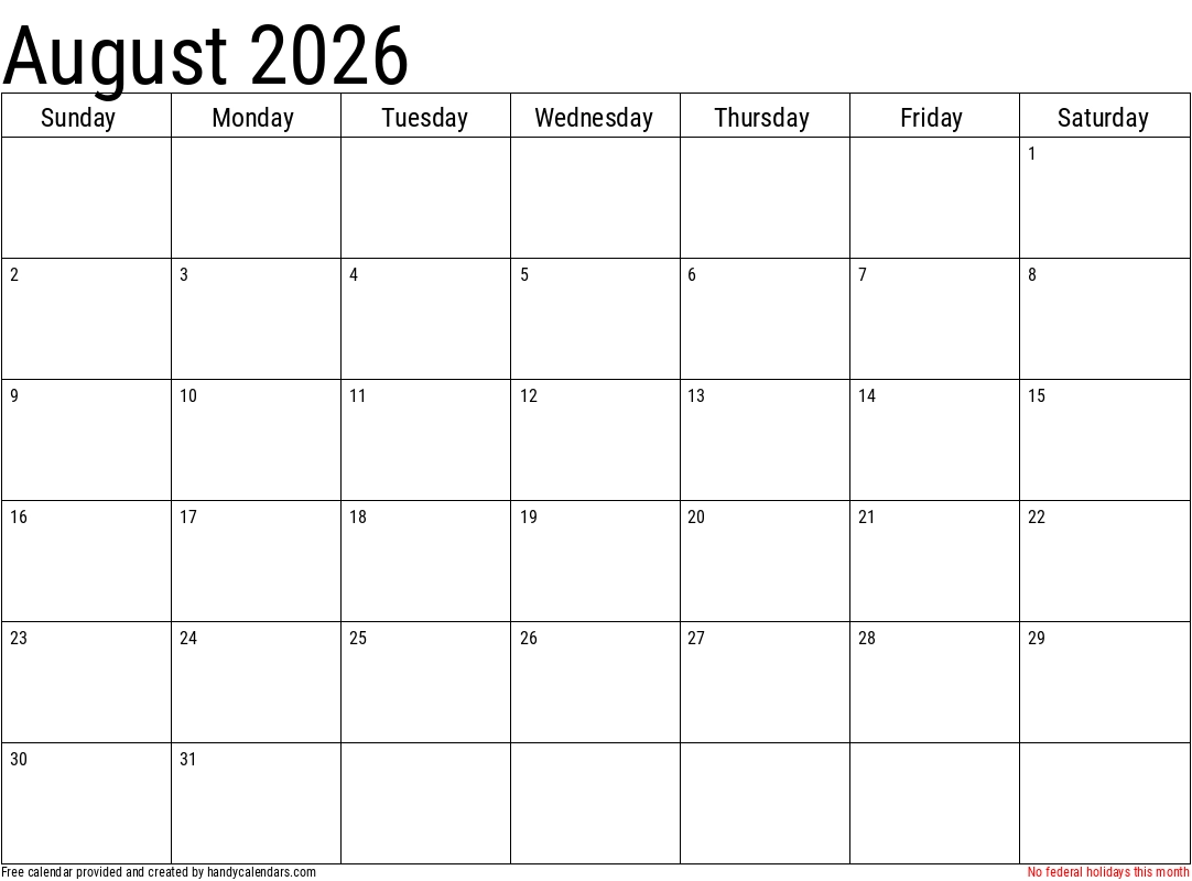 2026 August Calendars Handy Calendars 2026 August Calendars Handy Calendars