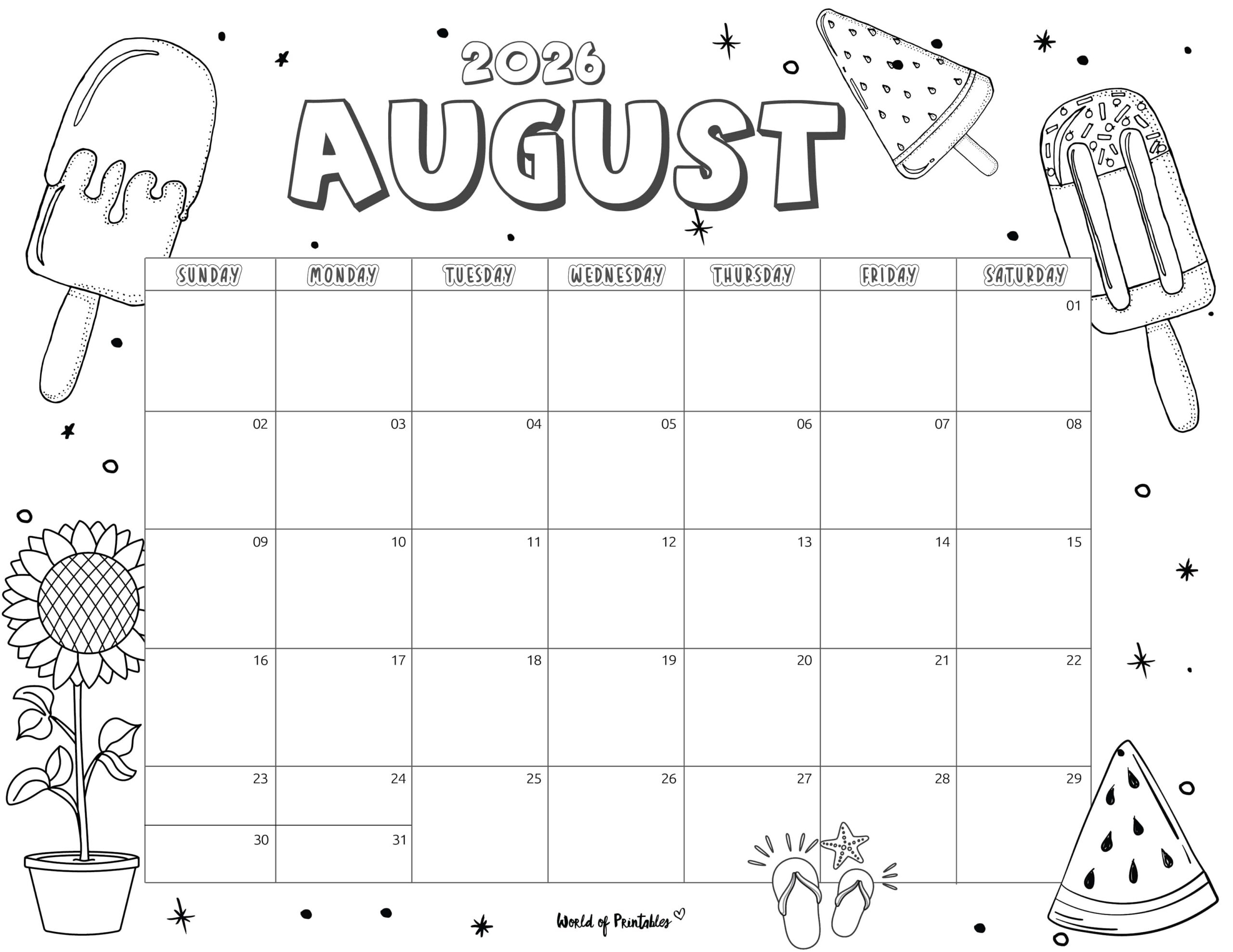2026 Coloring Calendar Free Printables World Of Printables