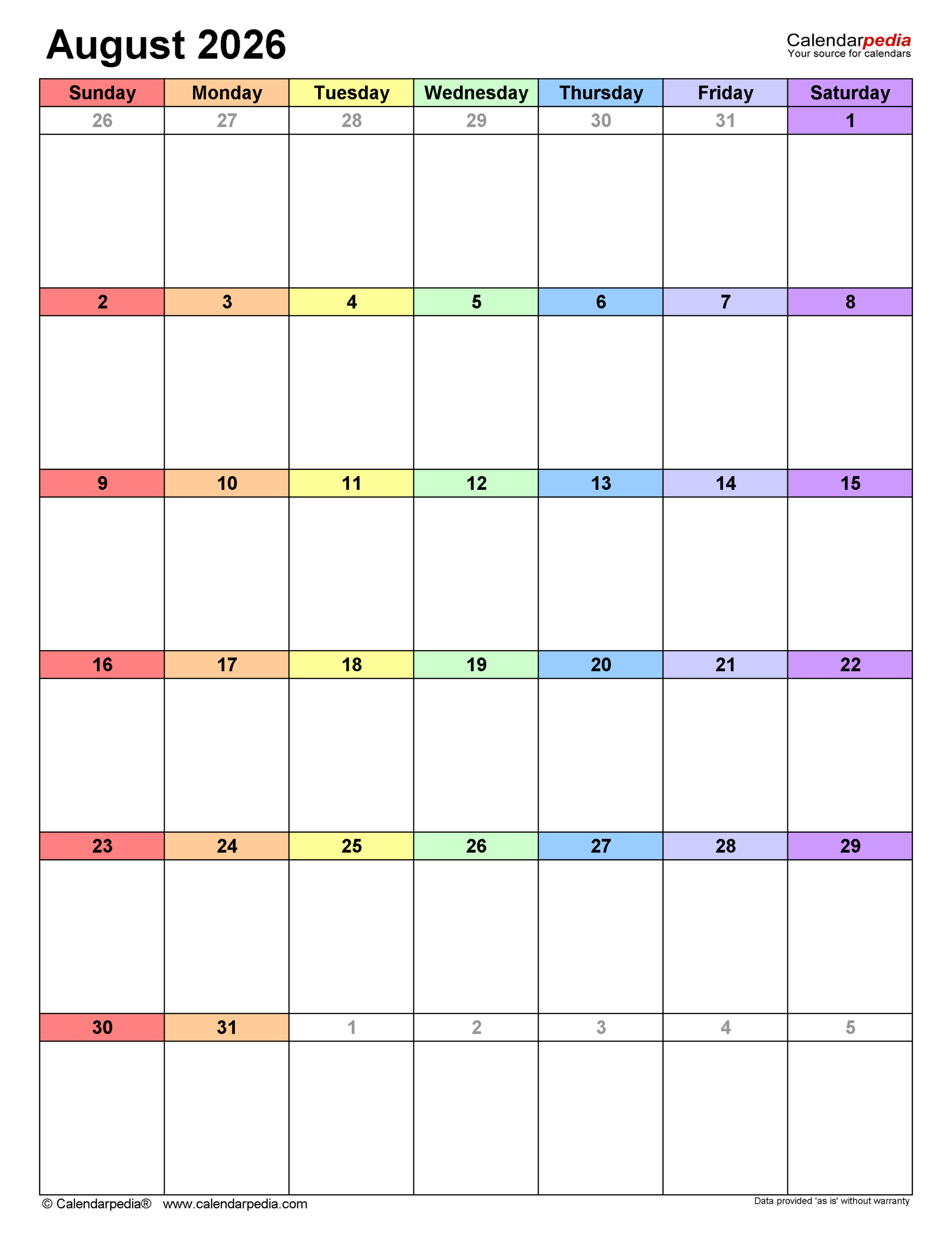 August 2026 Calendar 12 Free Printable PDF Templates August 2026 Calendar 12 Free Printable PDF Templates